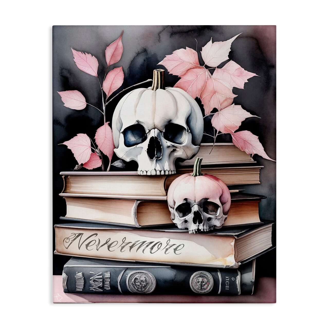 Stupell Industries Spooky Skull Book Stack Canvas Design by Tabz Jones